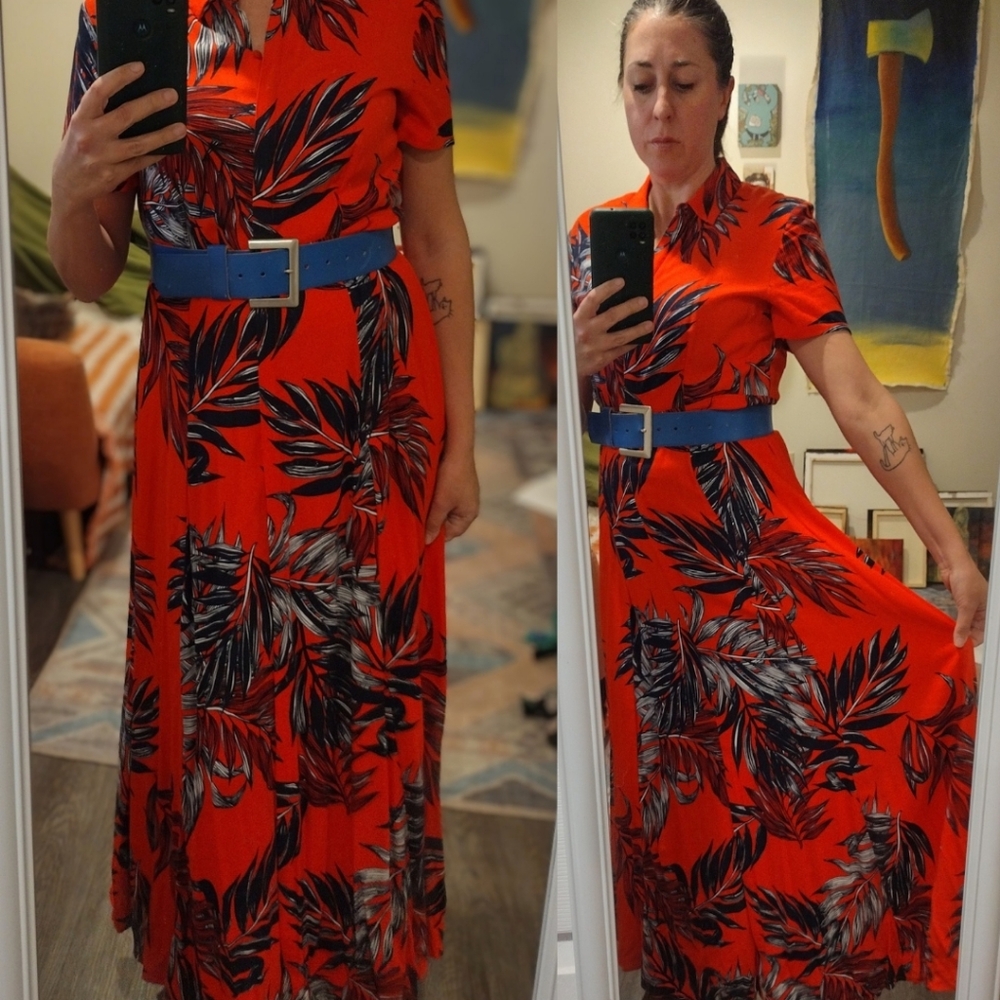 Promod Orange Blue Maxi Dress, size 10